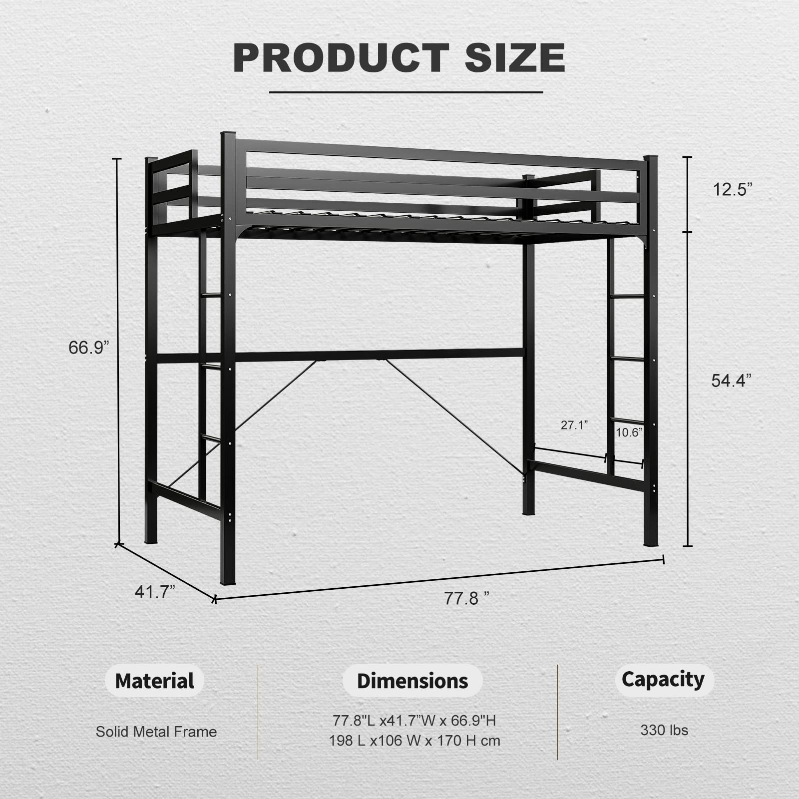 AOVSA Metal Loft Bed Twin Size with 2 Ladders, Junior Metal Twin Over Loft Bunk Bed with Safety Guard for Adults Teens/Space-Saving/Noise Free/No Box Spring Needed - Black