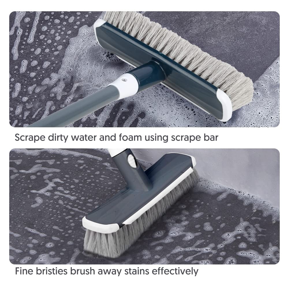 Scrub Brush Floor Brush with Long Handle, Deck Brush Floor Scrubber 2 in 1 Scrape Brush Stiff Bristle Shower Brush Scrubbing Brush Cleaning Brush for Bathroom, Kitchen, Tub, Carpet, Grout, Tile