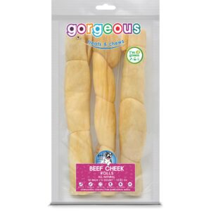 gorgeous treats and chews Beef Cheek Rolls | (12 Inch, (3 Count)) | Long Lasting | High in Protein | Good for Dental Health | 100% Digestible | All Natural Dog Chew