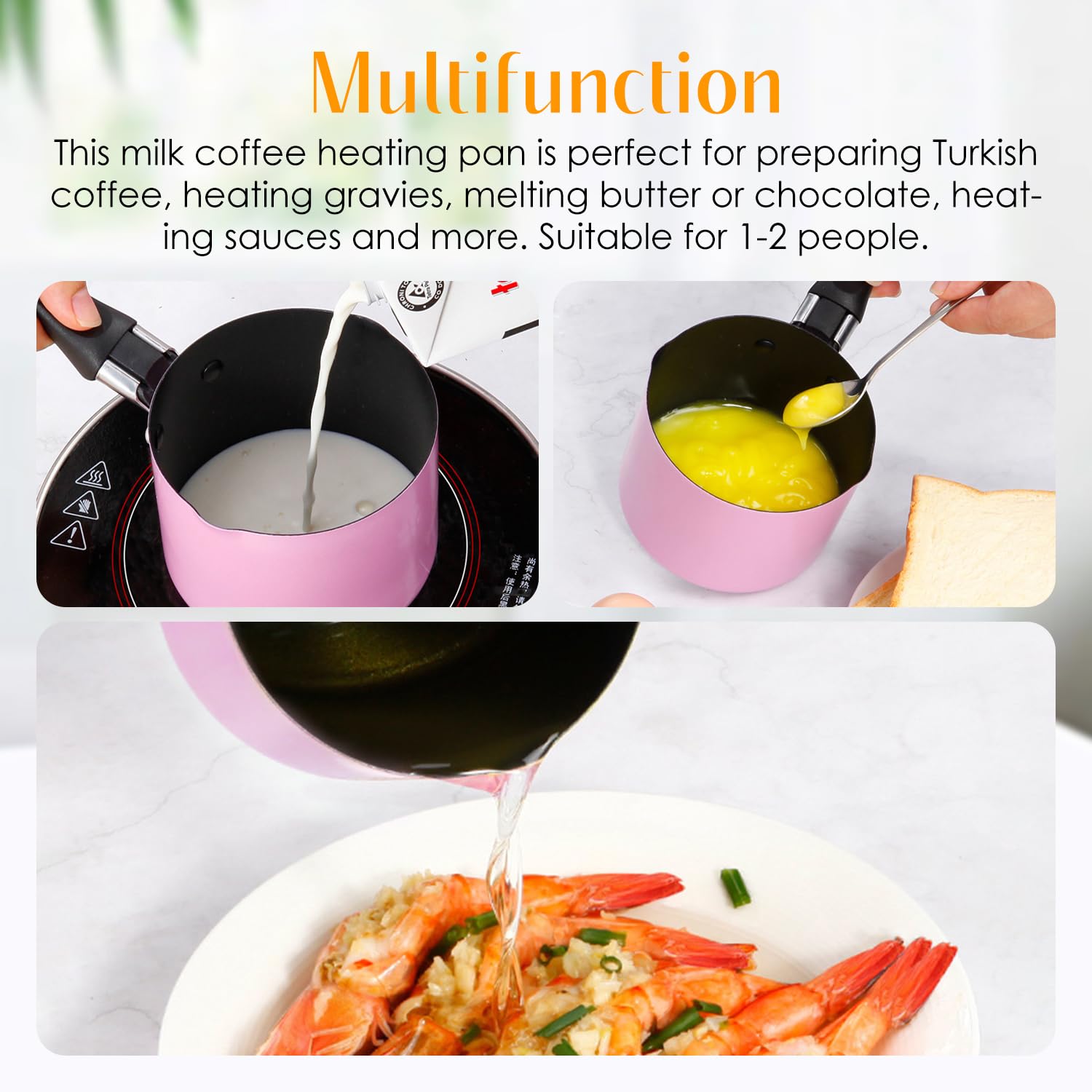 Mini Saucepan, 0.5QT Pink Nonstick Butter Warmer with Handle 2 Pour Spouts Multi Milk Pot Stockpot Practical Small Melting Pot