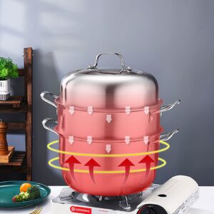 WUWEOT 11" Steamer Pot, 3 Tier Stainless Steel Steaming Pot Dim Sum Cookware, Food Vegetable Cooking Pan With Stackable Pan Insert/Lid for Vegetable, Dumpling, Stock, Sauce, Food