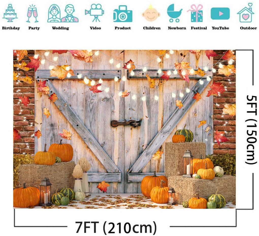 DHXXSC 7X5FT Fall Thanksgiving Autumn Backdrop Autumn Pumpkins to The Countryside Photography Background Harvest Harvest Backdrops Hay Maple Leaves Baby Shower Banner Supplies Photo Booth Prop DH-222