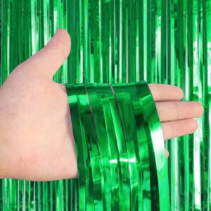 Green Fringe Curtains Backdrops 2 Pack, Foil Fringe Curtains Door Streamers for Birthday Wedding Bridal Shower Holiday Graduation Party Decorations