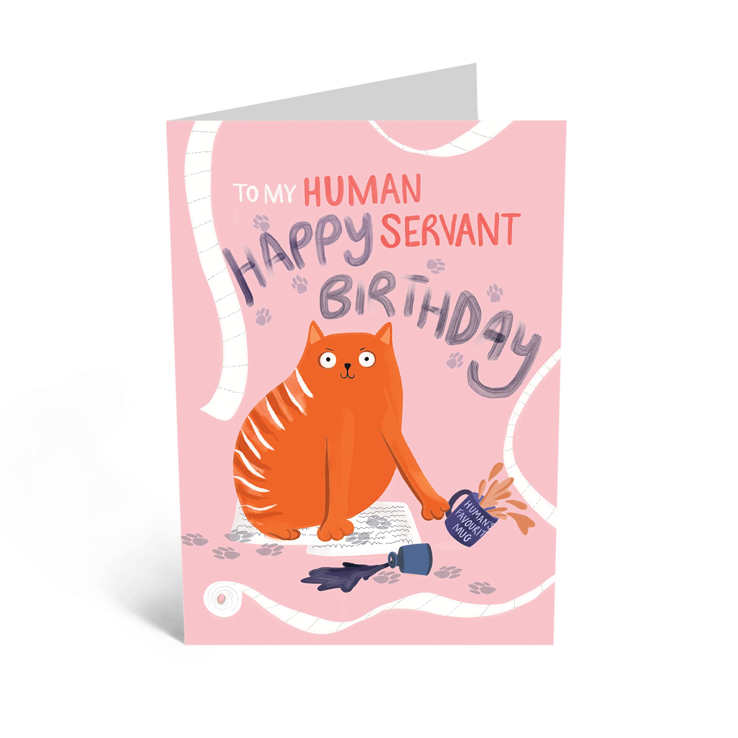 CENTRAL 23 Greeting Card from Pets - 'To my Human Servant' - Hilarious Cat Birthday Card for Pet Owners - Fur Mom or Dad - Funny Birthday Card for Dog, Cat Lover - Comes with Stickers