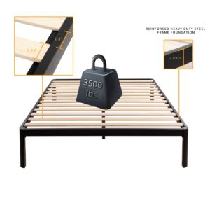 MAF Metal 18 Inch Full Size Platform Bed Frame with Anti-Collision Round Legs, Black 3500 Lbs Heavy Duty Bed Frame with Wood Slats, No Box Spring Needed, Easy Assembly