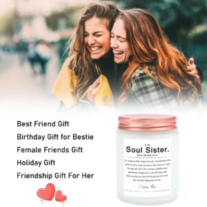 LUCKYBUNNY Soul Sister Candles Gifts, 5.5 Oz Lavender Scented Soy Candles, Best Friend Gift, Friendship Gift for Her, Funny Birthday Gift for Bestie, Sister, Friends Female