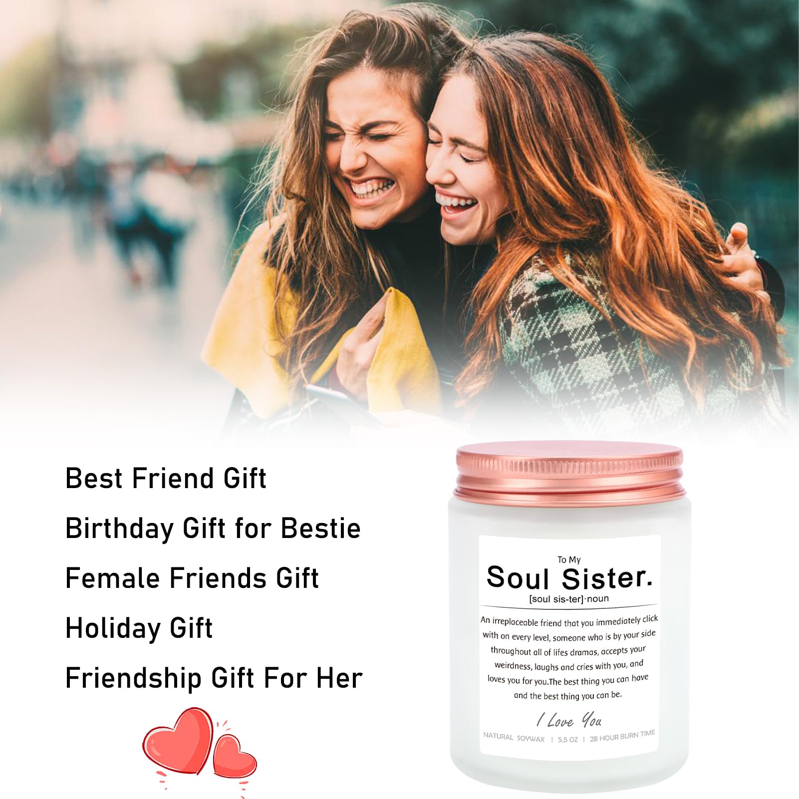 LUCKYBUNNY Soul Sister Candles Gifts, 5.5 Oz Lavender Scented Soy Candles, Best Friend Gift, Friendship Gift for Her, Funny Birthday Gift for Bestie, Sister, Friends Female