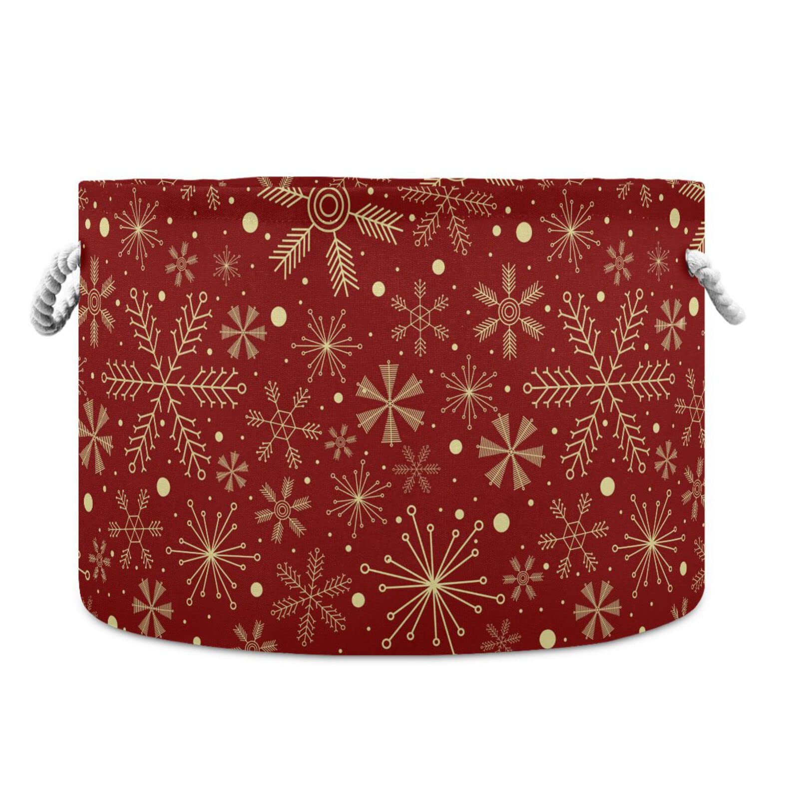 Large Storage Basket Christmas Snowflakes on Dark Red Toy Storage Box Organizer Bins with Handles Laundry Hamper Basket for Home Decor