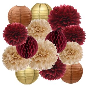 burgundy graduation party decorations maroon party decorations tissue pom poms lanterns honeycomb balls for wedding anniversary bridal shower engagement bachelorette party birthday party fall party