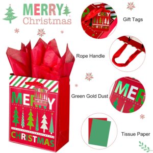 GITMIWS 12 Pack Christmas Paper Gift Bags with Tissue Paper, 9'' Medium Christmas Treat Gift Bags Bulk with handles, Christmas Shopping Tote Goodie Bags for Kids Gifts, Xmas Gift Bags Party Decor