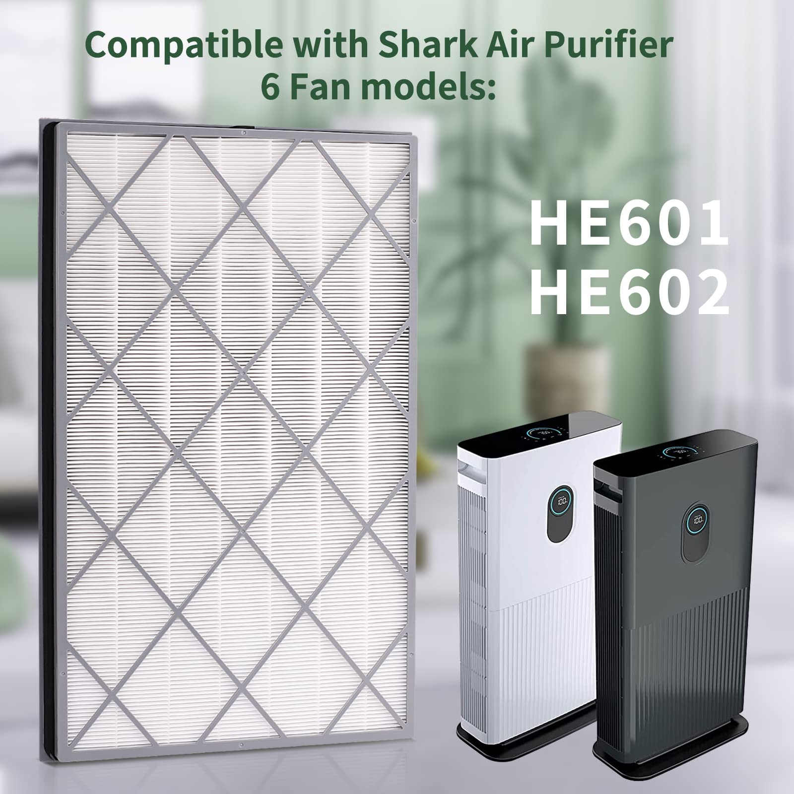 HE601 Replacement Filter For Shark Air Purifier 6 Fan (HE601 & HE602)，Compatible With Shark HE601 Air Purifier Filter Replacement, H13 True HEPA Filter, 2 Pack Part # HE6FKPET HE6FKPRO HE6FKBAS