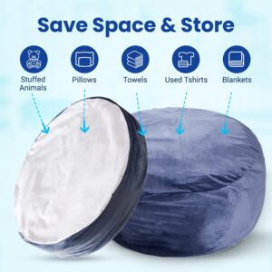 Cheer Collection Oversized Storage Bag, Kids Plush Toy Storage Organizer and Bean Bag Chair with Handle, Microplush Zippered Bag for Organizing Stuffed Animals - Navy Blue