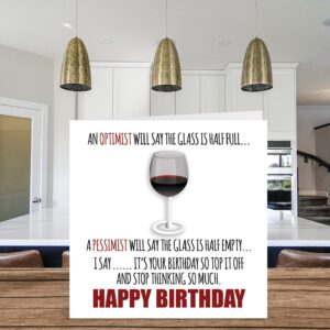 Funny Birthday Cards for Men Women - Wine Philosophy - Happy Birthday Card for Coworker Friend Aunt Uncle Mom Dad Papa Pops Brother Sister, 5.7 x 5.7 Inch Joke Humor Bday Greeting Cards