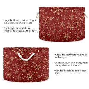 Large Storage Basket Christmas Snowflakes on Dark Red Toy Storage Box Organizer Bins with Handles Laundry Hamper Basket for Home Decor