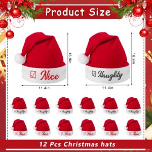 12 Pieces Naughty and Nice Christmas Santa Hats Red Festive Holiday Christmas Hats Funny Santa Gifts Plush Cuff Santa Claus Hats Plush Santa Hat Christmas Party Holiday Supplies Women Men Decorations