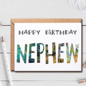 EruditeGifts Happy Birthday Nephew Card, 5 x 7 Inches, Blank Inside, Envelope Included