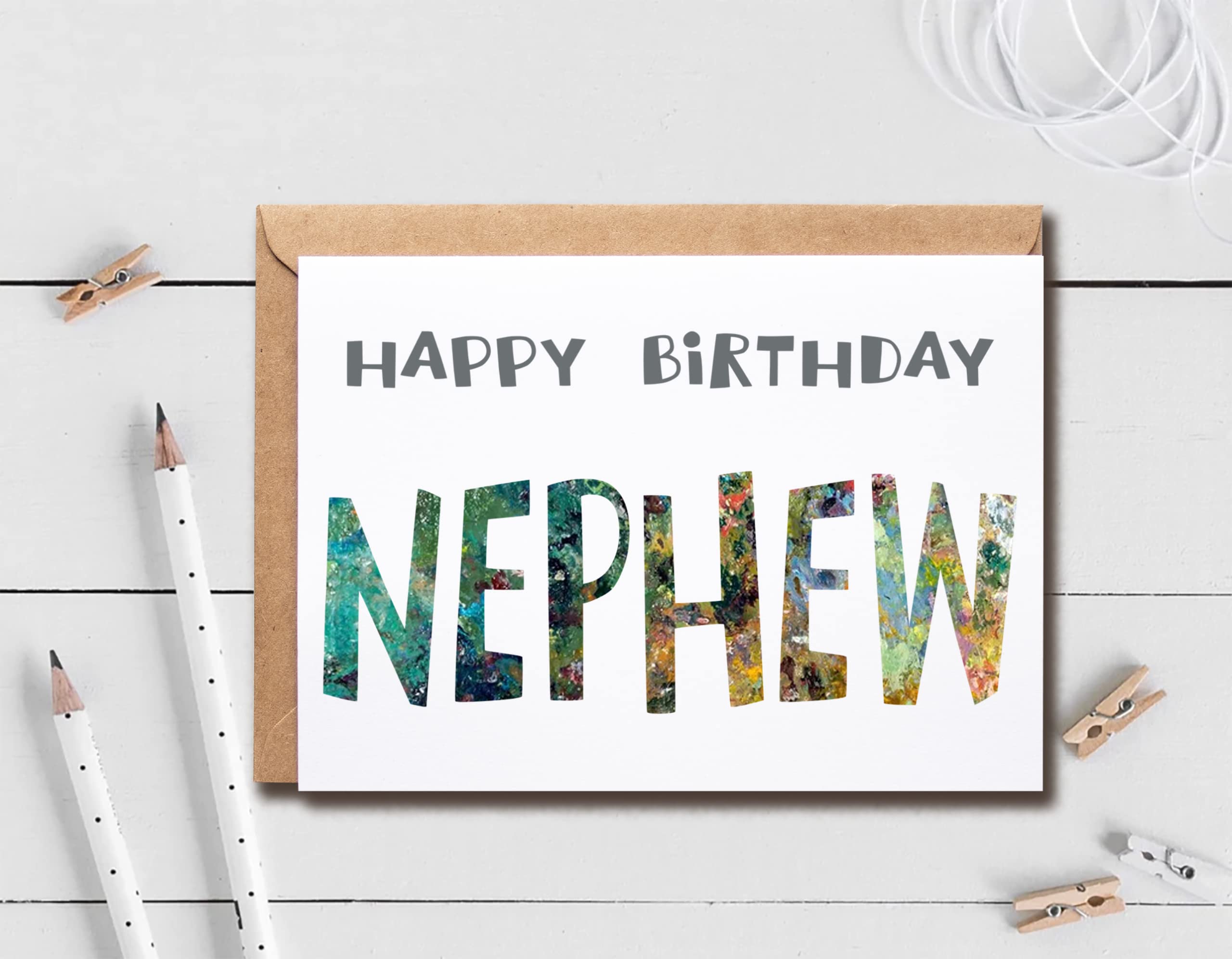 EruditeGifts Happy Birthday Nephew Card, 5 x 7 Inches, Blank Inside, Envelope Included