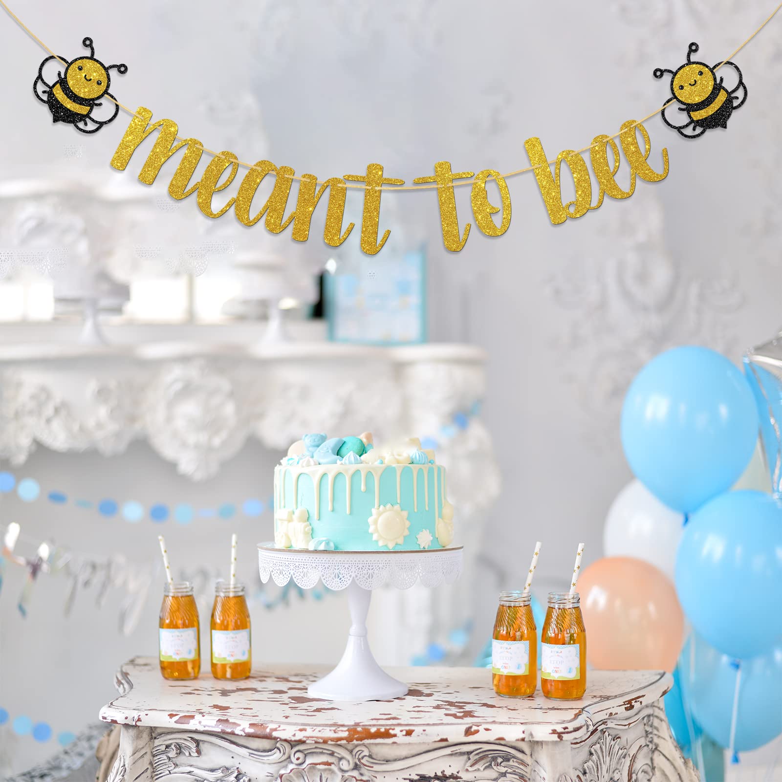 Dalaber Meant to Bee Banner, Bumble Bee Theme Birthday/Baby Shower/Wedding/Bridal Shower/Engagement Party Decoration, Vow Renewal Party Decor Banner Photo Booth Props