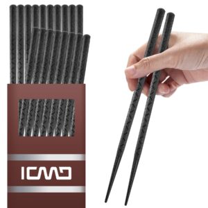 10 pairs fiberglass chopsticks, slivek reusable premium japanese chinese korean chopsticks dishwasher safe, non-slip, lightweight, 8.8 inches - black