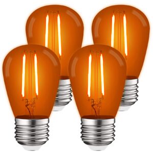 luxrite s14 edison led orange light bulb, 0.5w, colored led bulbs for outdoor string lights, ul listed, e26 base, indoor outdoor, decoration, party, holiday, string light replacement bulbs (4 pack)