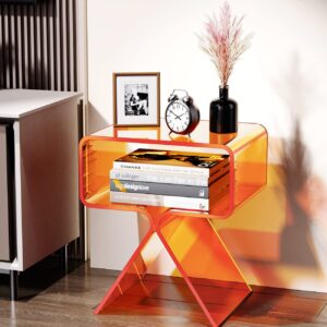 solaround Acrylic Nightstand Side Table Modern Design Clear Home Decor Display End Table for Living Room (Orange)