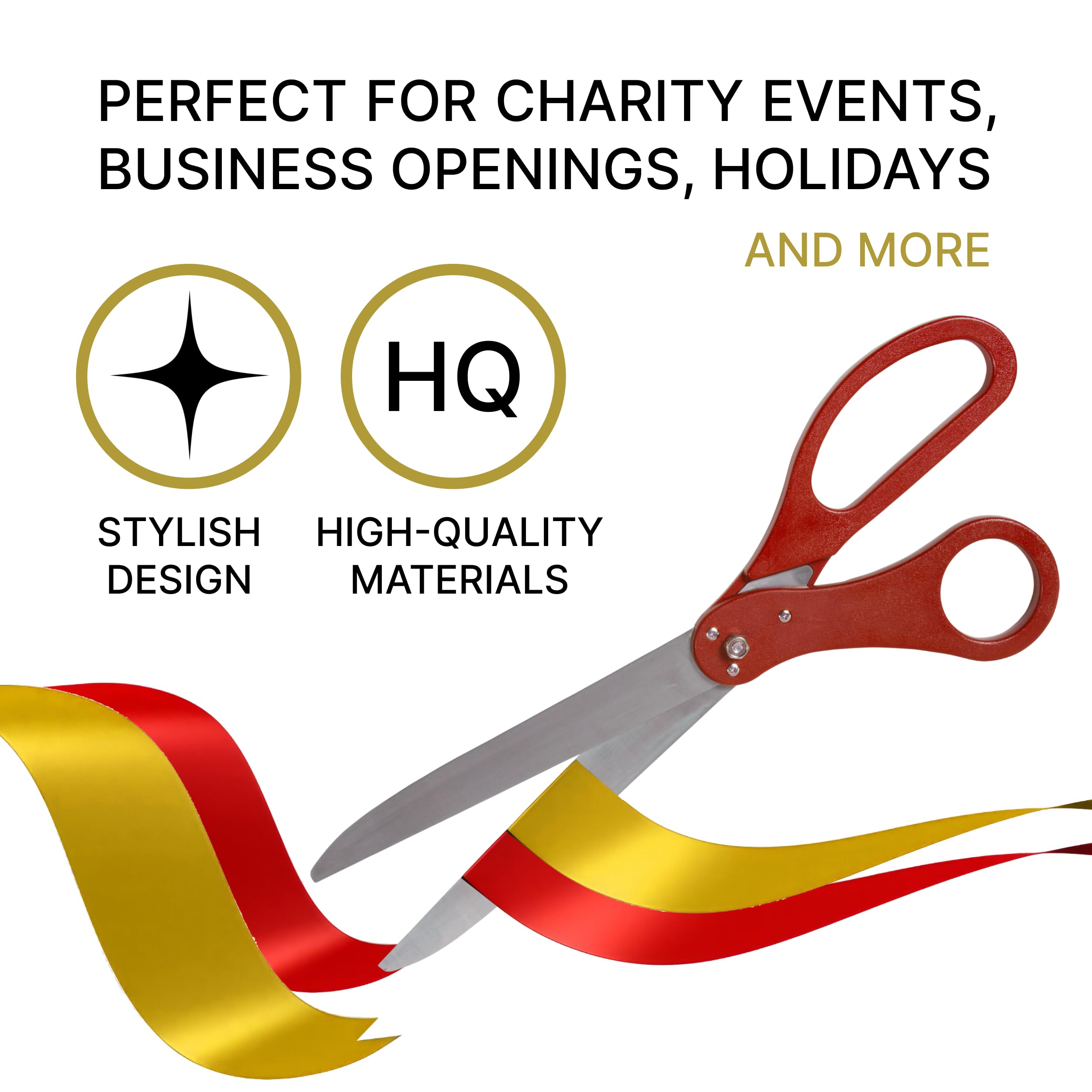 YARRD Grand Opening Ceremony Kit – 25" Giant Red Scissors with Red and Gold Satin Ribbons Grand Opening Ribbon Cutting Ceremony Kit for Special Events Inaugurations and Ceremonies