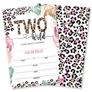 grace yonks two wild leopard print jungle birthday party invitation, 20 invitations and envelopes, birthday party invitations, birthday party supplies.(039-1)