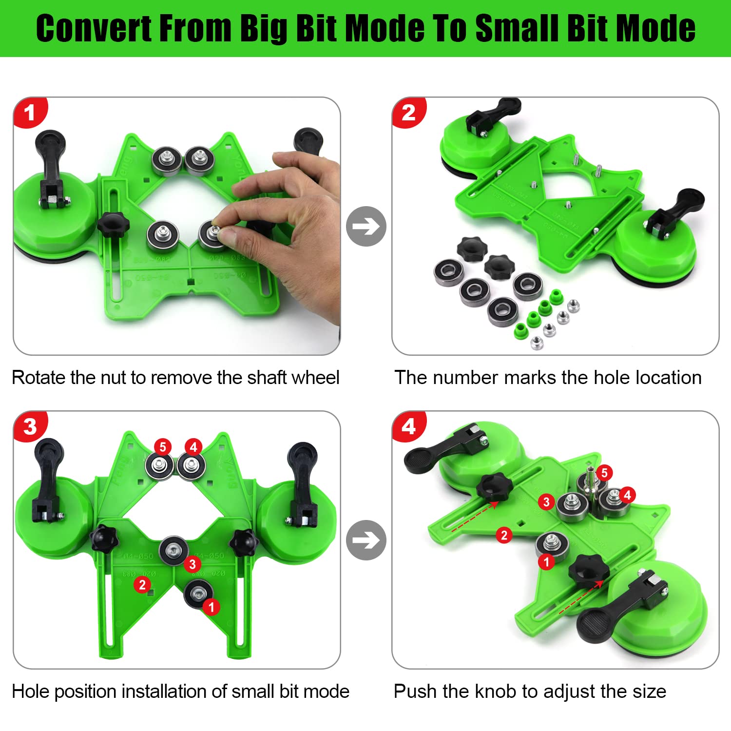 MARSBASE Diamond Hole Saw Kit, 10 PCS Dry/Wet Brazing Tile Core Guide Jig Hollow Drill Bits Sets with Double Suction Cups for Ceramic, Glass, Porcelain, Marble, Granite