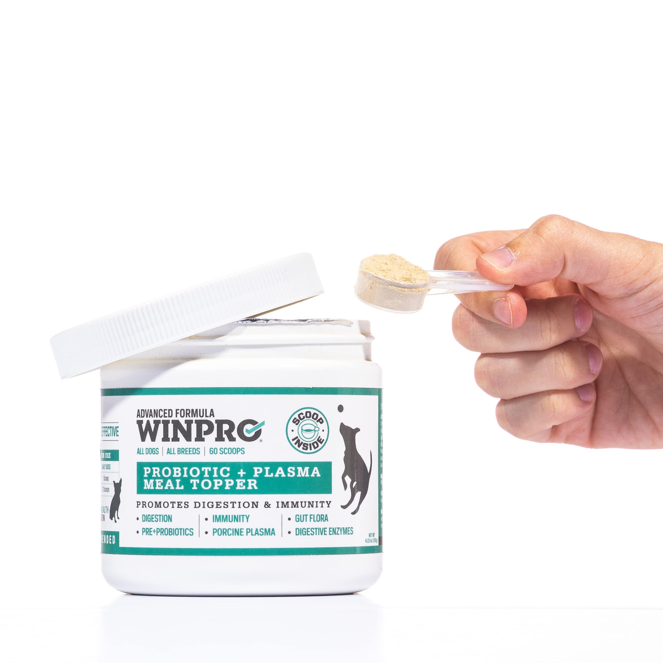 WINPRO Dog Probiotic Powder Meal Topper, Spray Dried Plasma with Prebiotics and Probiotics for Digestive Support and Gut Health for Dogs, All Breeds, Ages, and Sizes, 60 Scoops, Made in USA