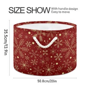 Large Storage Basket Christmas Snowflakes on Dark Red Toy Storage Box Organizer Bins with Handles Laundry Hamper Basket for Home Decor