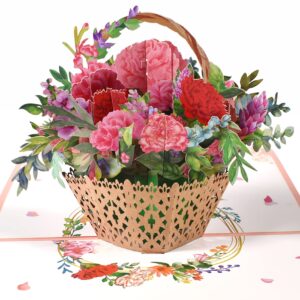 greeting art flower basket pop up card, 8x6 – 3d birthday card for mom, mother's day card,pop up flower greeting cards for wife, paper flower card, thank you card, appreciation card