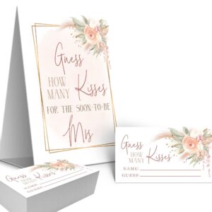 Your Main Event Prints Boho Pink Gold Pompas Grass How Many Kisses Game Sign and Cards Great For Bridal Showers and Weddings, Floral