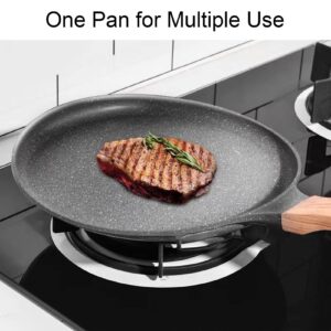 Crepe Pan, Nonstick Dosa Pan Aluminium Alloy Tortilla Pan Pancake Skillet with Wood Handle for Gas Stove Induction Cooker(20cm/7.84in)