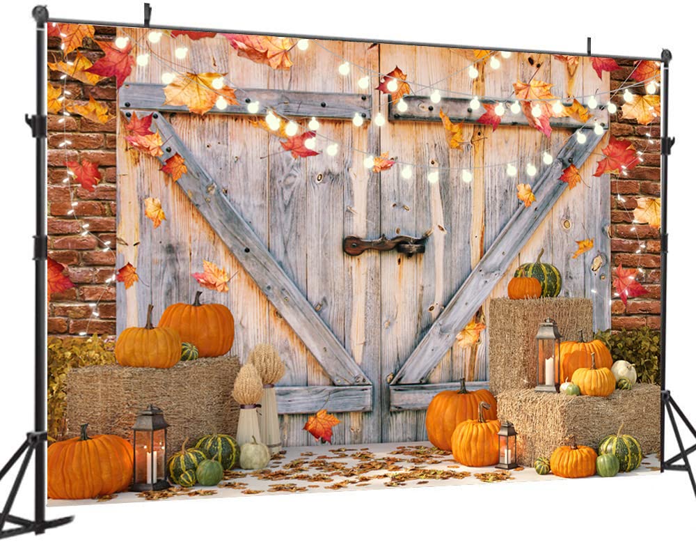 DHXXSC 7X5FT Fall Thanksgiving Autumn Backdrop Autumn Pumpkins to The Countryside Photography Background Harvest Harvest Backdrops Hay Maple Leaves Baby Shower Banner Supplies Photo Booth Prop DH-222