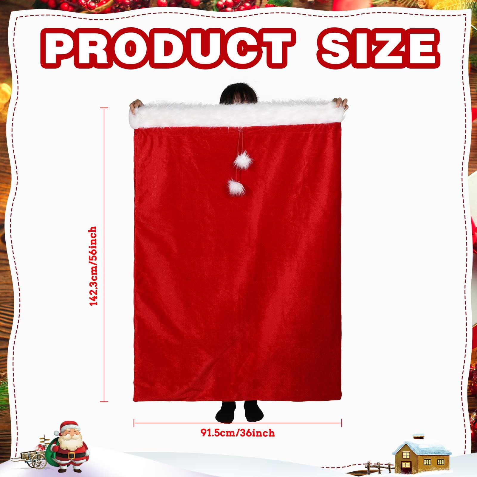 56 x 36 in Jumbo Christmas Red Velvet Santa Bag Giant Santa Gift Sack with Cord Drawstring Christmas Extra Large Santa Claus Bag Sack Christmas Drawstring Bag Gift Wrap Bag for Xmas Present (1)