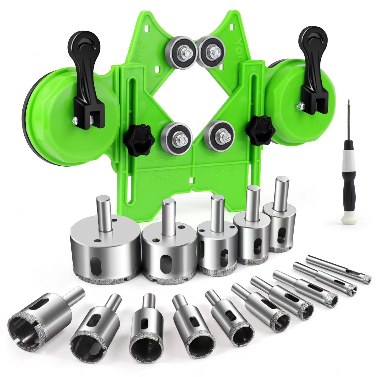 MARSBASE Diamond Hole Saw Kit, 10 PCS Dry/Wet Brazing Tile Core Guide Jig Hollow Drill Bits Sets with Double Suction Cups for Ceramic, Glass, Porcelain, Marble, Granite