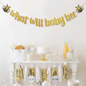 Dalaber What Will Baby Bee Banner, Bumble Bee Theme Baby Shower/Gender Reveal Party Decoration, What Will It Bee He or She Boy or Girl Sign Party Decor Banner Photo Booth Prop