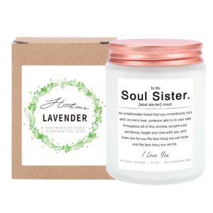 luckybunny soul sister candles gifts, 5.5 oz lavender scented soy candles, best friend gift, friendship gift for her, funny birthday gift for bestie, sister, friends female