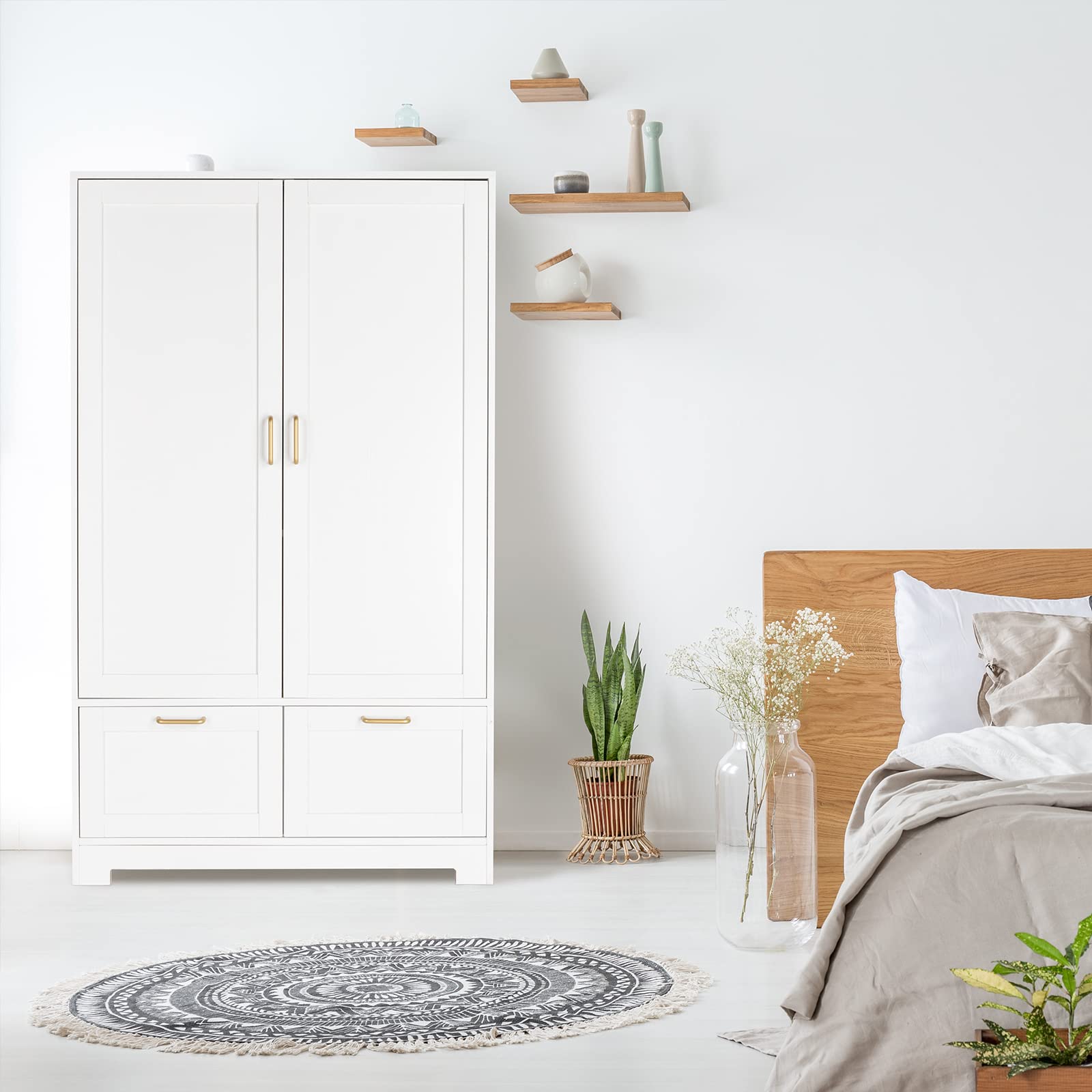 VINGLI Wide White Armoire Wardrobe Closet with Adjustable Shelves and Drawers, 60" Freestanding Closet Wardrobe Cabinet, Armoires and Wardrobes with Doors for Kids' Room, Dorm