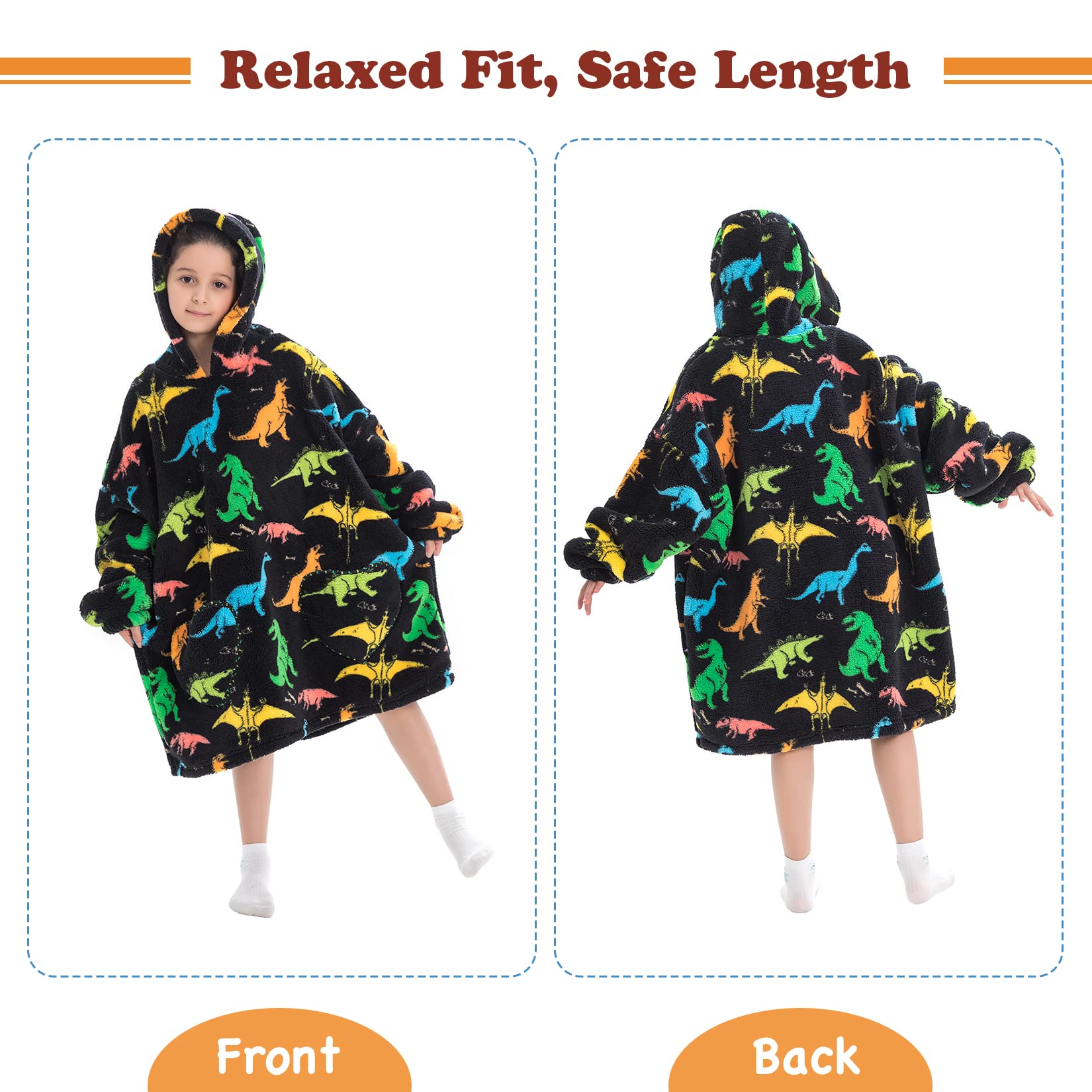 Wearable Blanket Hoodie for Kids Toddler Oversized Sweatshirt Cute Fleece Sherpa Blanket Girls Boys Shark 6-10 Year