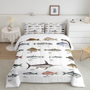 bass fish comforter set for boys girls farmhouse fishing and hunting theme bedding set, samll fish pattern duvet insert big pike fishing quilt fishing lures hook hunting quilted duvet twin size