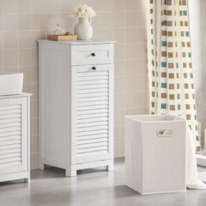 Haotian Bathroom Laundry Cabinet Laundry Chest Bathroom Storage Cabinet with Shutter Door and Laundry Basket, White, BZR73-W