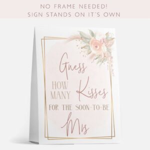 Your Main Event Prints Boho Pink Gold Pompas Grass How Many Kisses Game Sign and Cards Great For Bridal Showers and Weddings, Floral