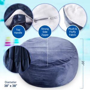 Cheer Collection Oversized Storage Bag, Kids Plush Toy Storage Organizer and Bean Bag Chair with Handle, Microplush Zippered Bag for Organizing Stuffed Animals - Navy Blue