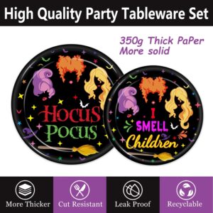 Halloween Hocus Pocus Party Tableware Set Halloween Decorations Paper Plates, Napkins, Cups, Forks for Halloween Witch Theme Party Decorations Hocus Pocus Party Supplies Favors, 24 Guests