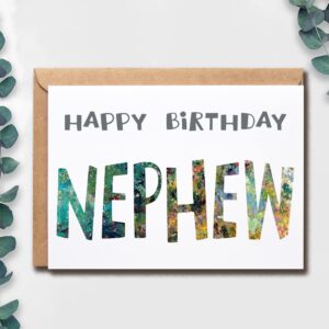 EruditeGifts Happy Birthday Nephew Card, 5 x 7 Inches, Blank Inside, Envelope Included