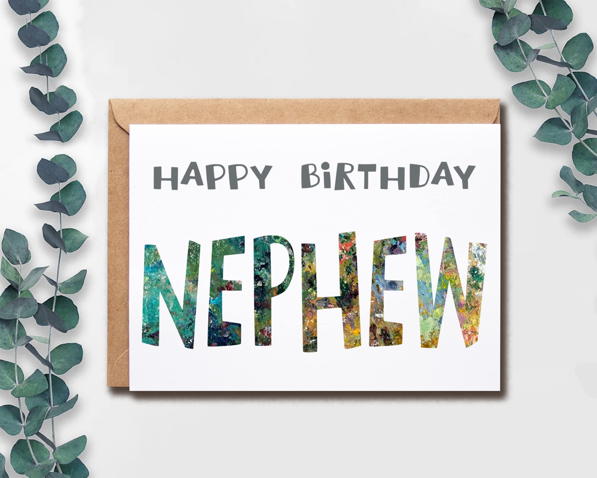 EruditeGifts Happy Birthday Nephew Card, 5 x 7 Inches, Blank Inside, Envelope Included