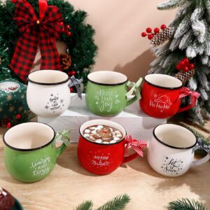 Sawysine Christmas Coffee Mugs Set of 6, 12 oz Ceramic Mug Gift Holiday Hot Cocoa for Mom Woman Family Friend Farmhouse Tiered Tray Decor Bar