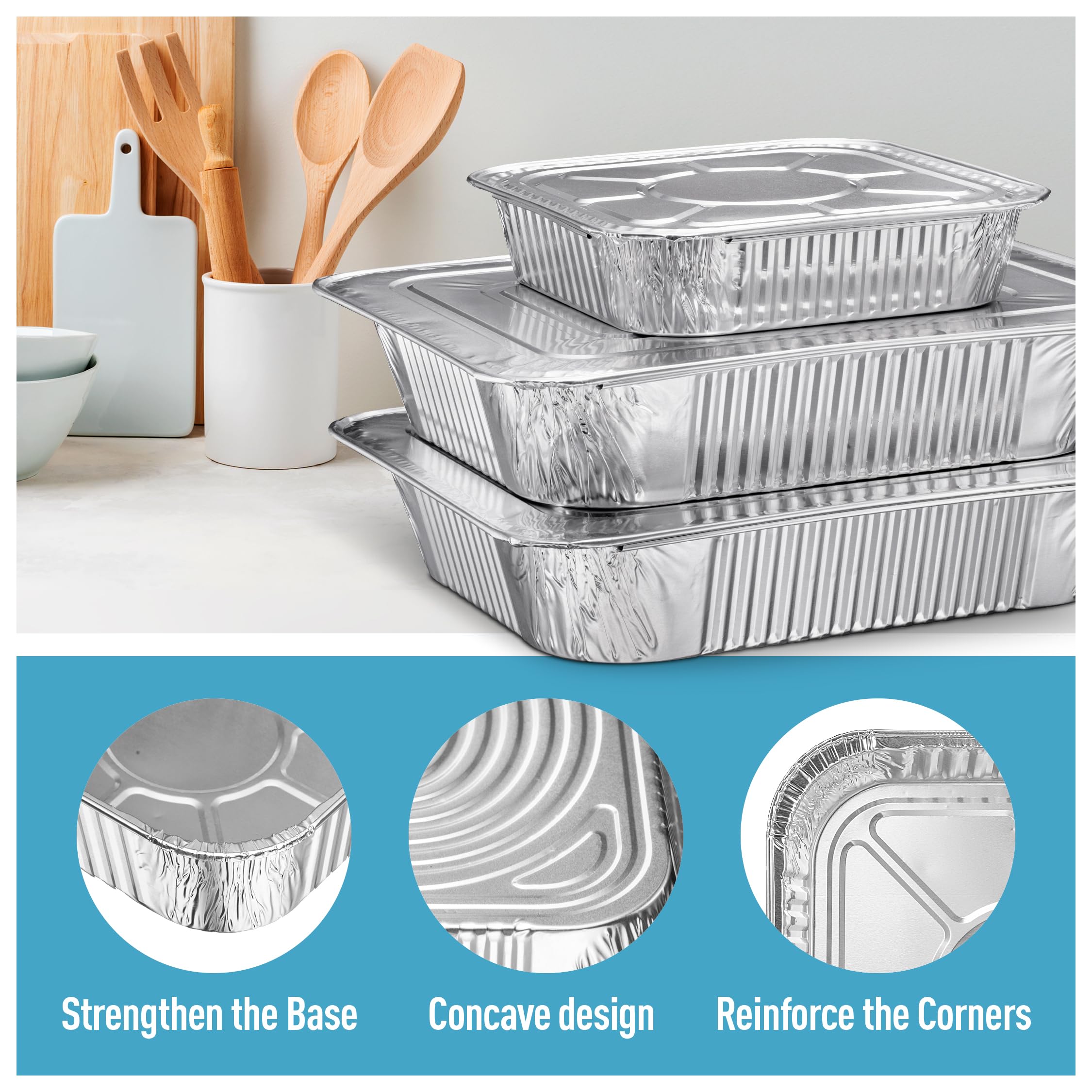 Disposable Aluminum Pans With Lids, 9x13 (10pc) And 8x8 Square (10pc) Combo Set, Disposable Baking and Cake Pan (Pack of 20)