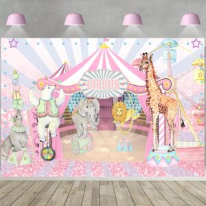 withu pink circus backdrop big top tent animals carnival kids girl birthday party dessert candy cake table decor baby shower banner photo photography background